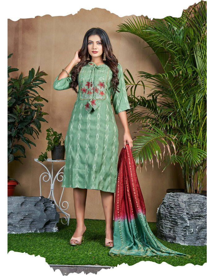 Rung Preet Fancy Regular Wear Heavy Rayon Kurti With Dupatta Collection